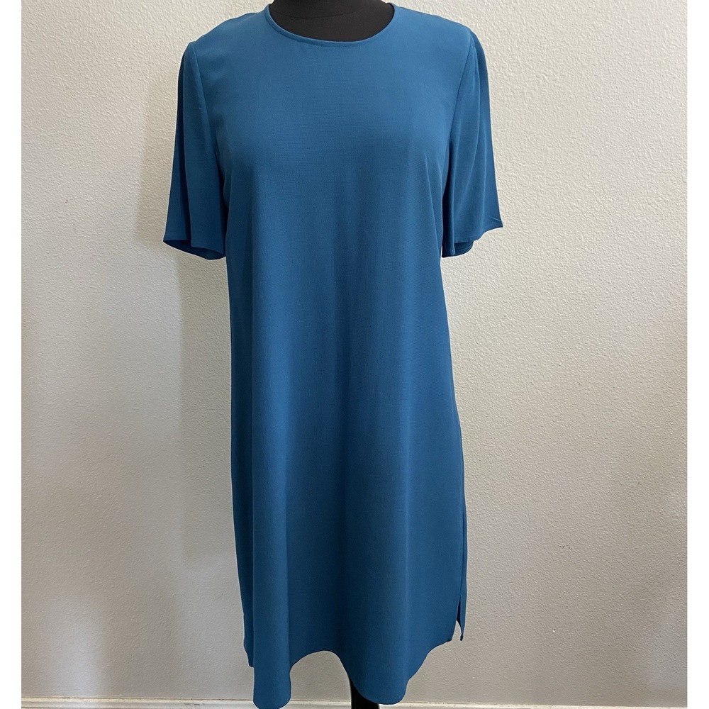 Eileen Fisher Women's Shift Dress Size PP Blue Teal Coastal Minimal Office‎